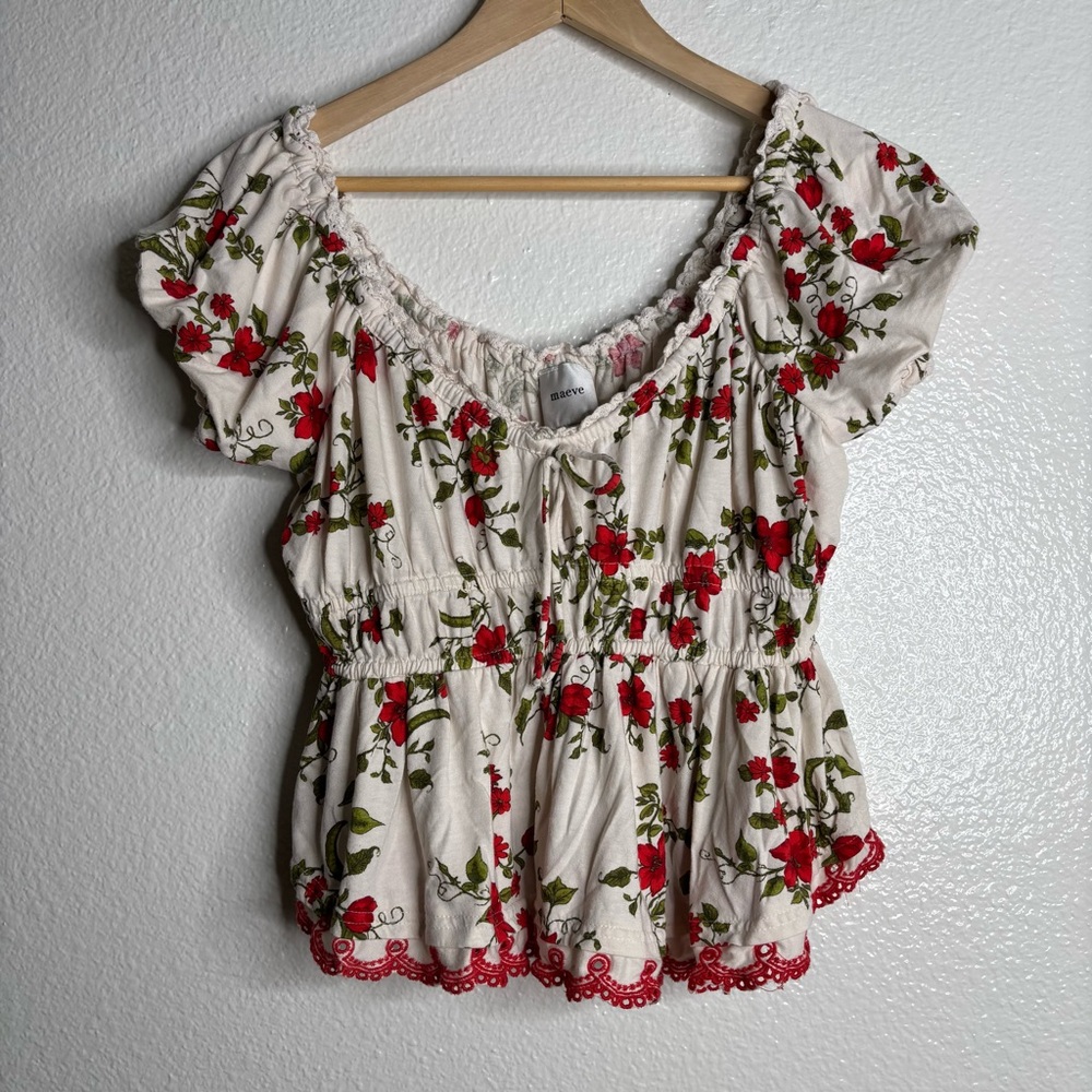 Anthropologie Maeve Short-Sleeve Sweetheart-Neck Peplum Top size Medium Petite - Picture 3 of 9